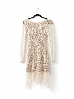 Women's Ivory Crochet Lace Long-Sleeve Dress